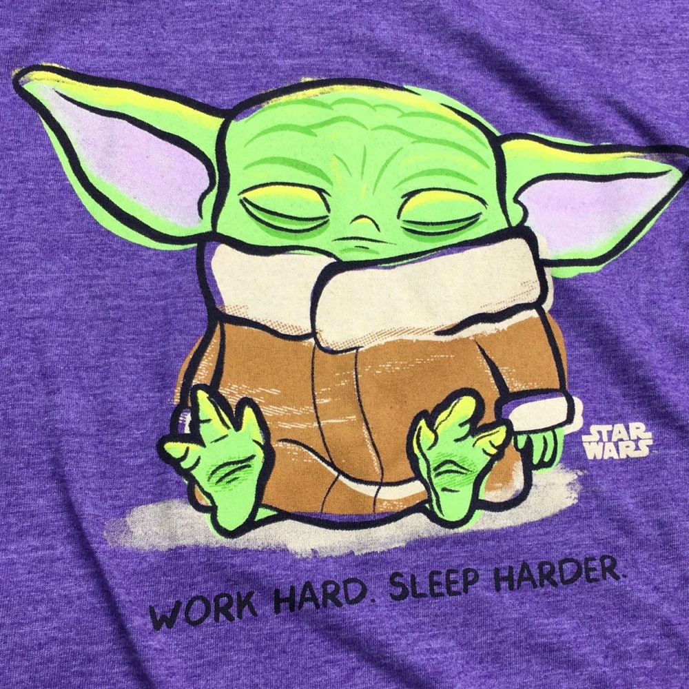 ➡️Pop Tees Baby Yoda Work Hard Sleep Harder Tee Size Medium